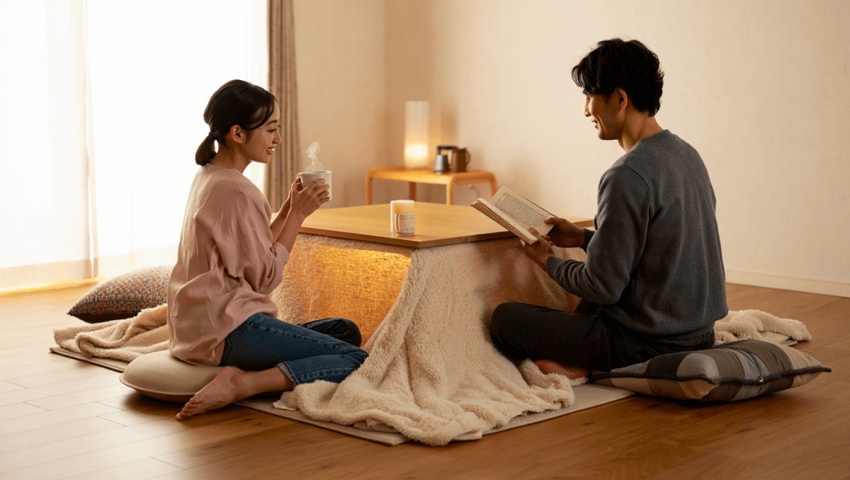 Kotatsu, ce meuble chauffant japonais transforme
n’importe quel salon en cocon irrésistible… et devient la nouvelle
obsession déco de l’hiver