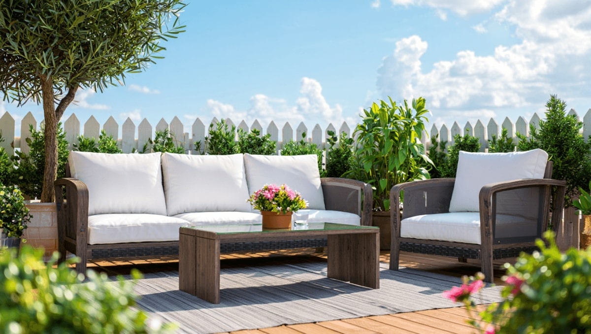 Aménagez votre terrasse à petit prix grâce à ce
salon de jardin 3 pièces chez Action à 79,95 €