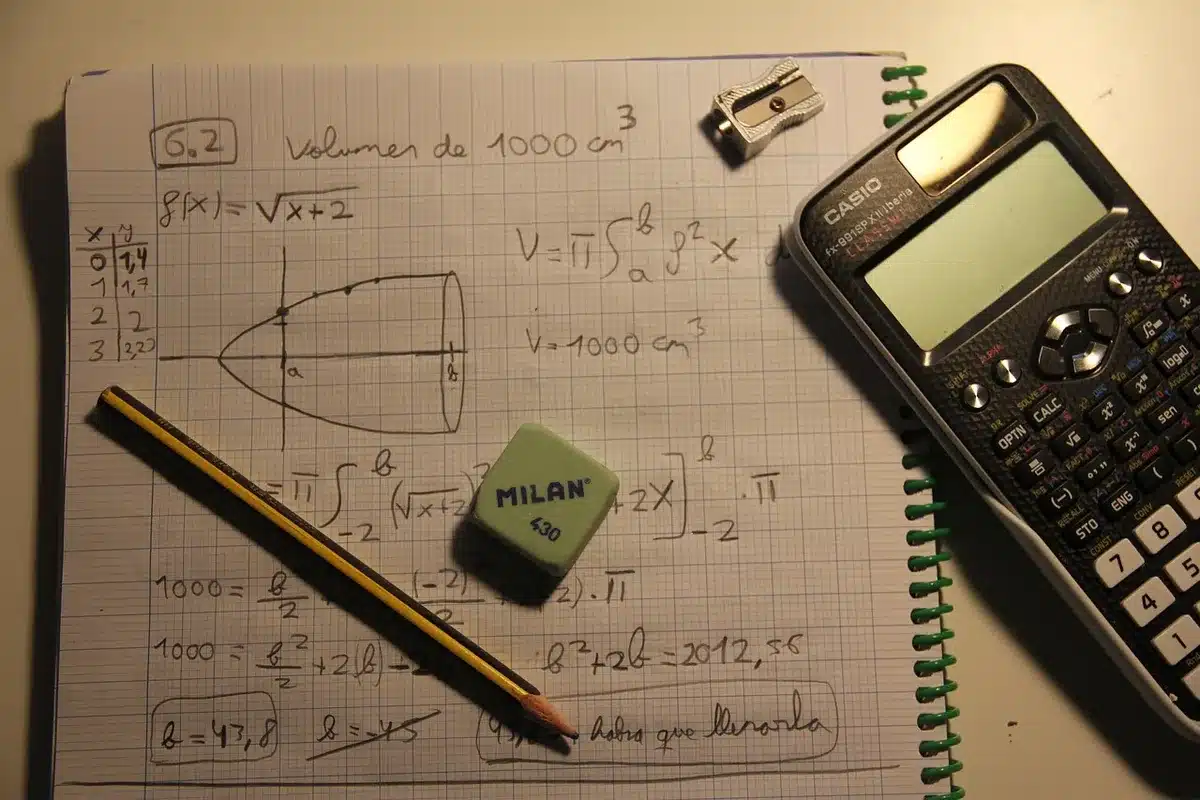 Feuilles avec calculs montrant exemple chiffré de revenus et mensualités