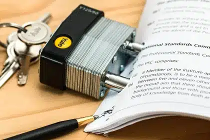 Mains anonymes sur des documents fiscaux et une calculatrice près d'une fenêtre ensoleillée